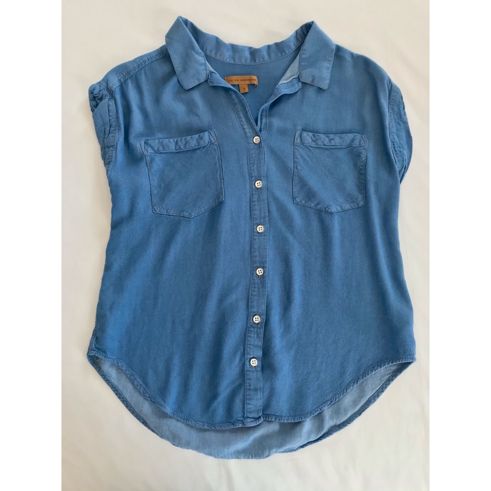 Lightweight Denim-Style Button Down Blouse